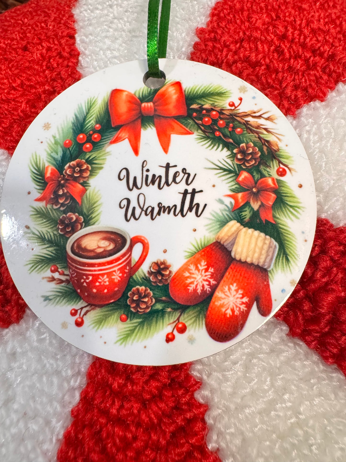 Christmas Tree Ornament- Winter Wreath Decoration- Sublimated Round MDF Wooden Hanging Ornament