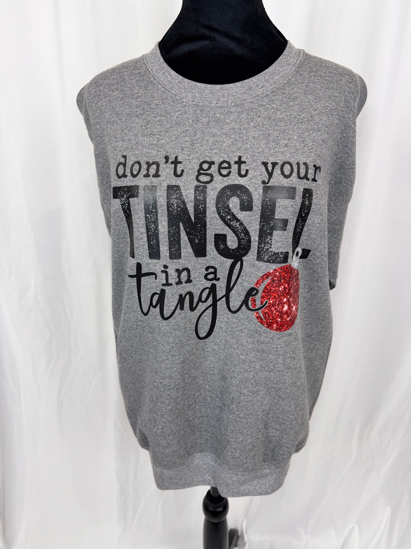 Funny Sarcastic Christmas Sweatshirt, Don't Get Your Tinsel In A Tangle Holiday Sweatshirt, Gildan Gray/Graphite Heather Crewneck Sweatshirt