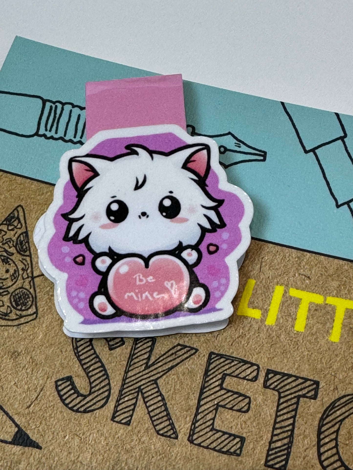 Valentine's Day Magnetic Bookmark, Kawaii Cute Kitten, Be Mine