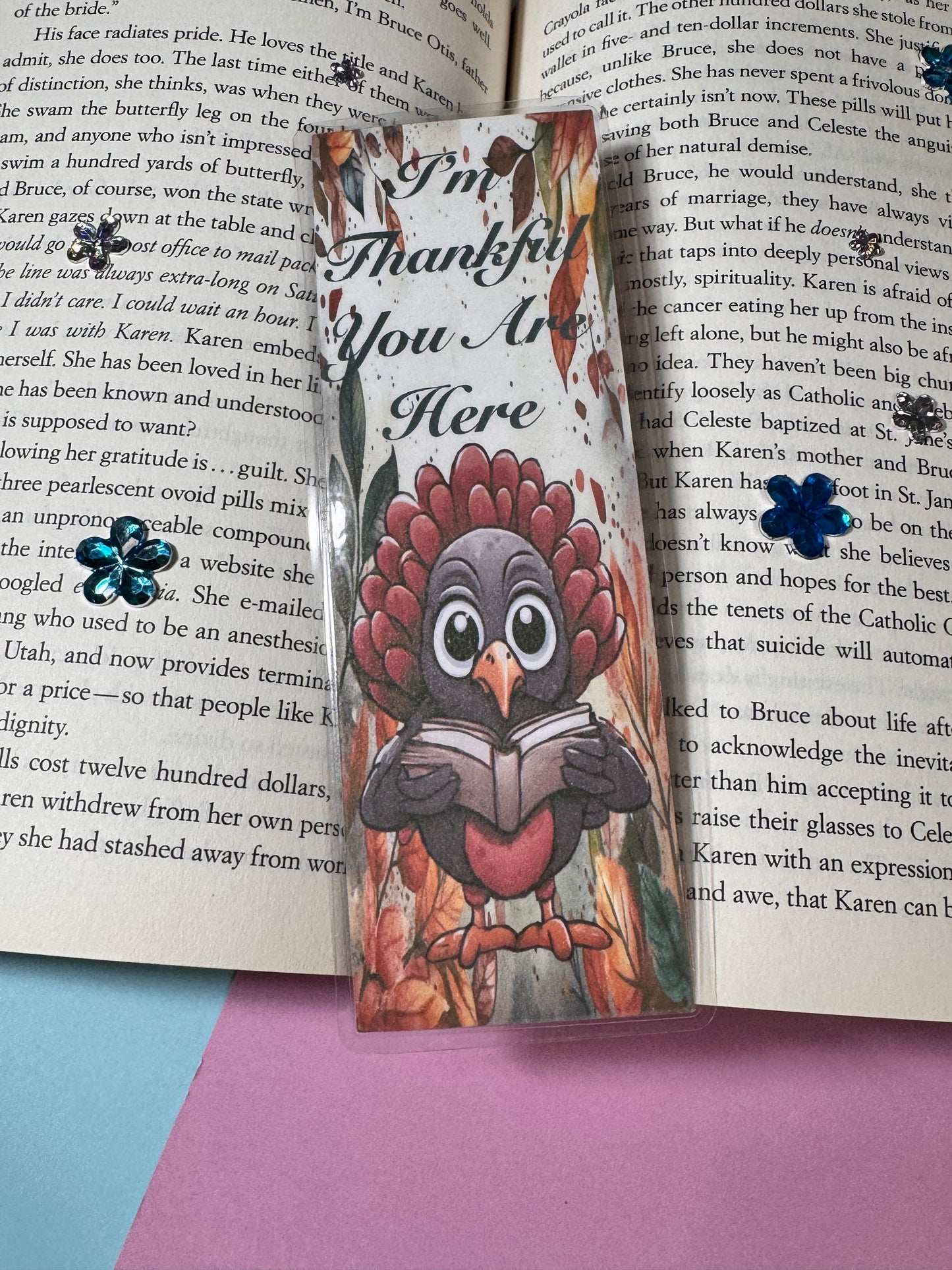 Bookmarks For Fall Season- I'm Thankful You Are Here- Turkey Reading A Book- Page Saver- Laminated For Readers