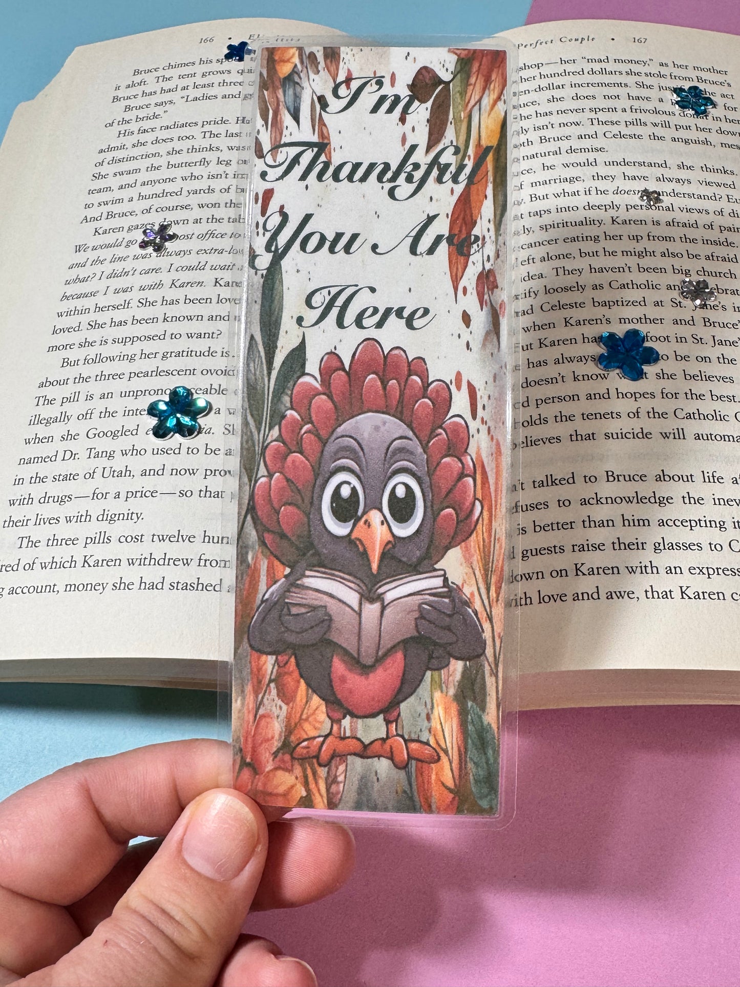 Bookmarks For Fall Season- I'm Thankful You Are Here- Turkey Reading A Book- Page Saver- Laminated For Readers