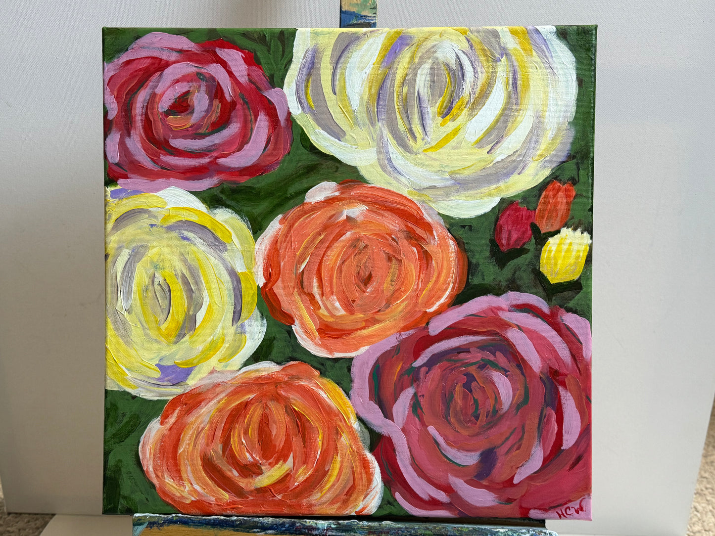 Impressionist Roses, Roses of Many Colors, Acrylic Painting, Colorful Flowers For Garden Lovers