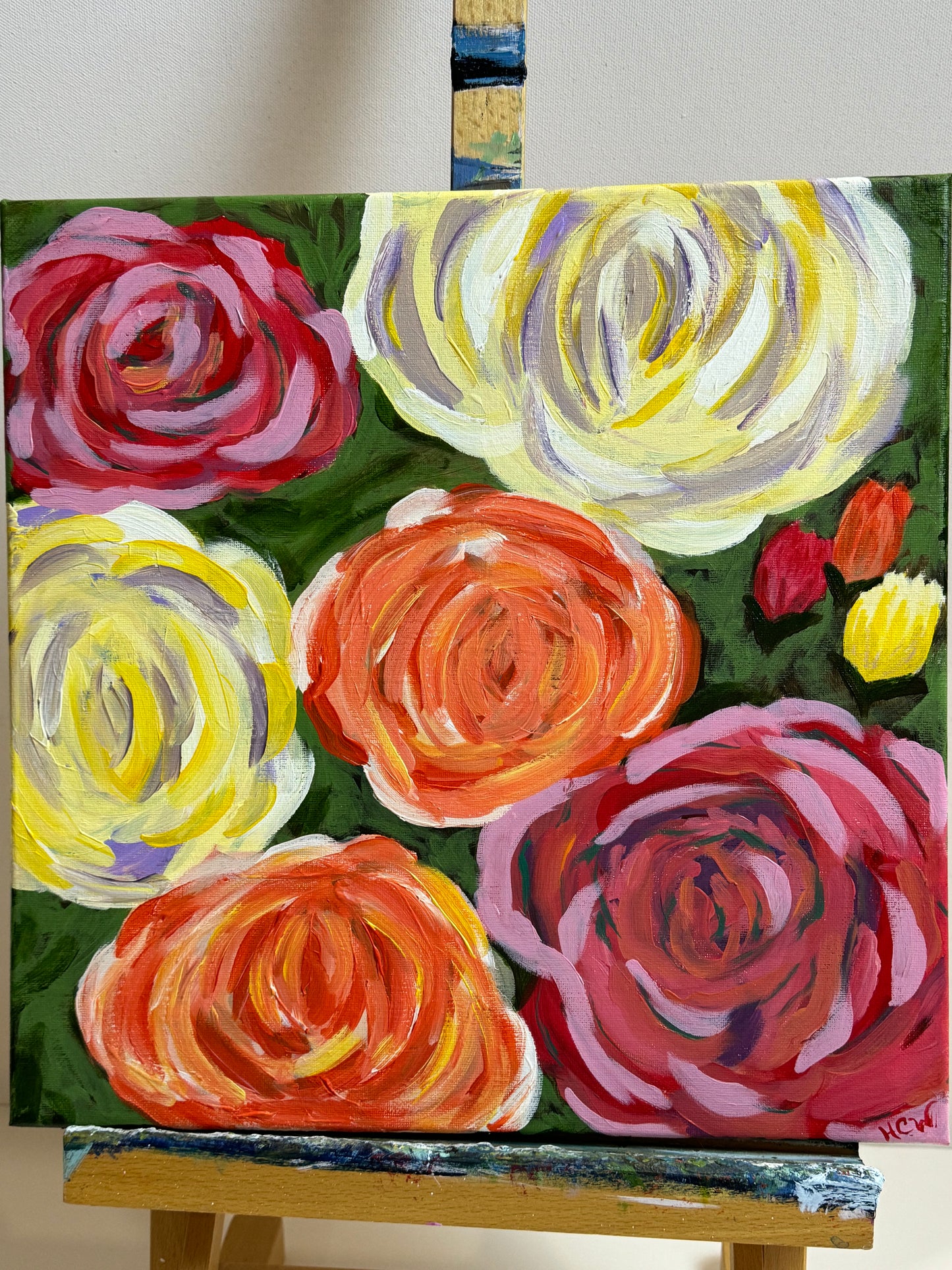 Impressionist Roses, Roses of Many Colors, Acrylic Painting, Colorful Flowers For Garden Lovers