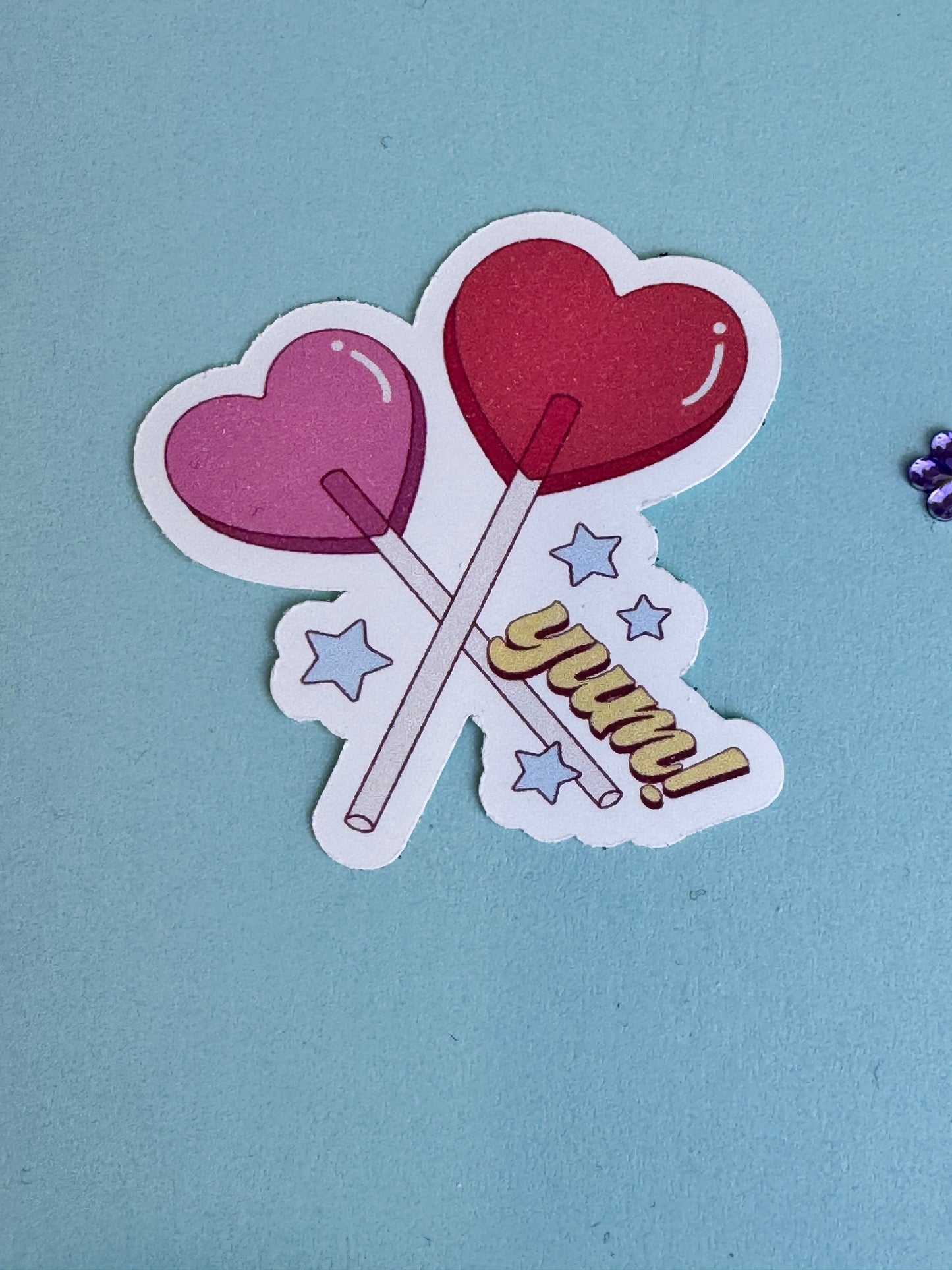 Valentine's Day Sucker Sticker, Yum Die Cut Heart Lollipop Candy Sticker for Kindle, Planners, Water Bottles