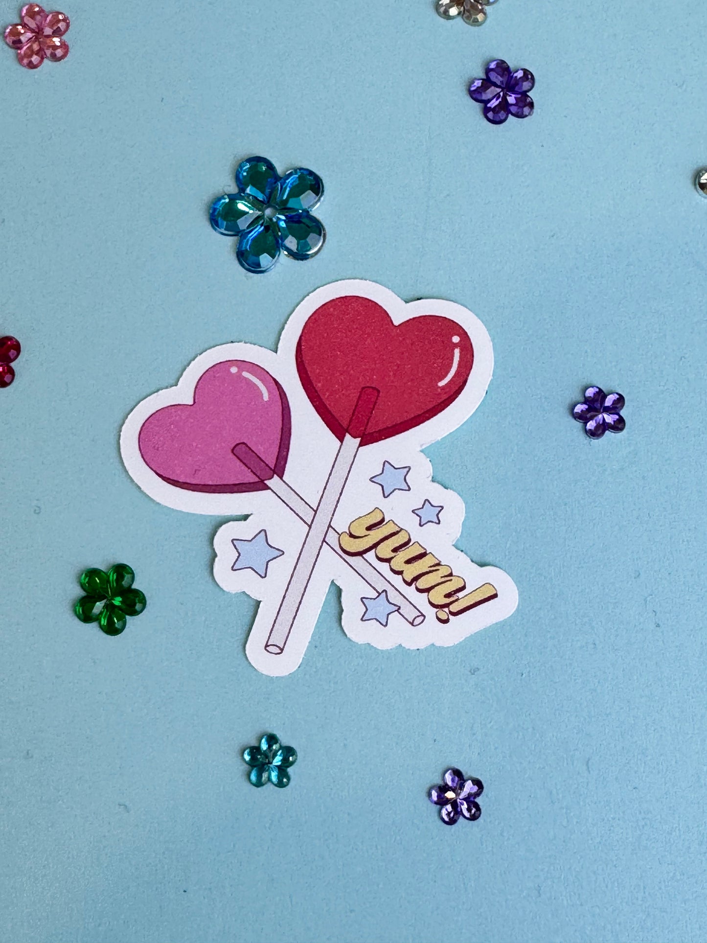 Valentine's Day Sucker Sticker, Yum Die Cut Heart Lollipop Candy Sticker for Kindle, Planners, Water Bottles