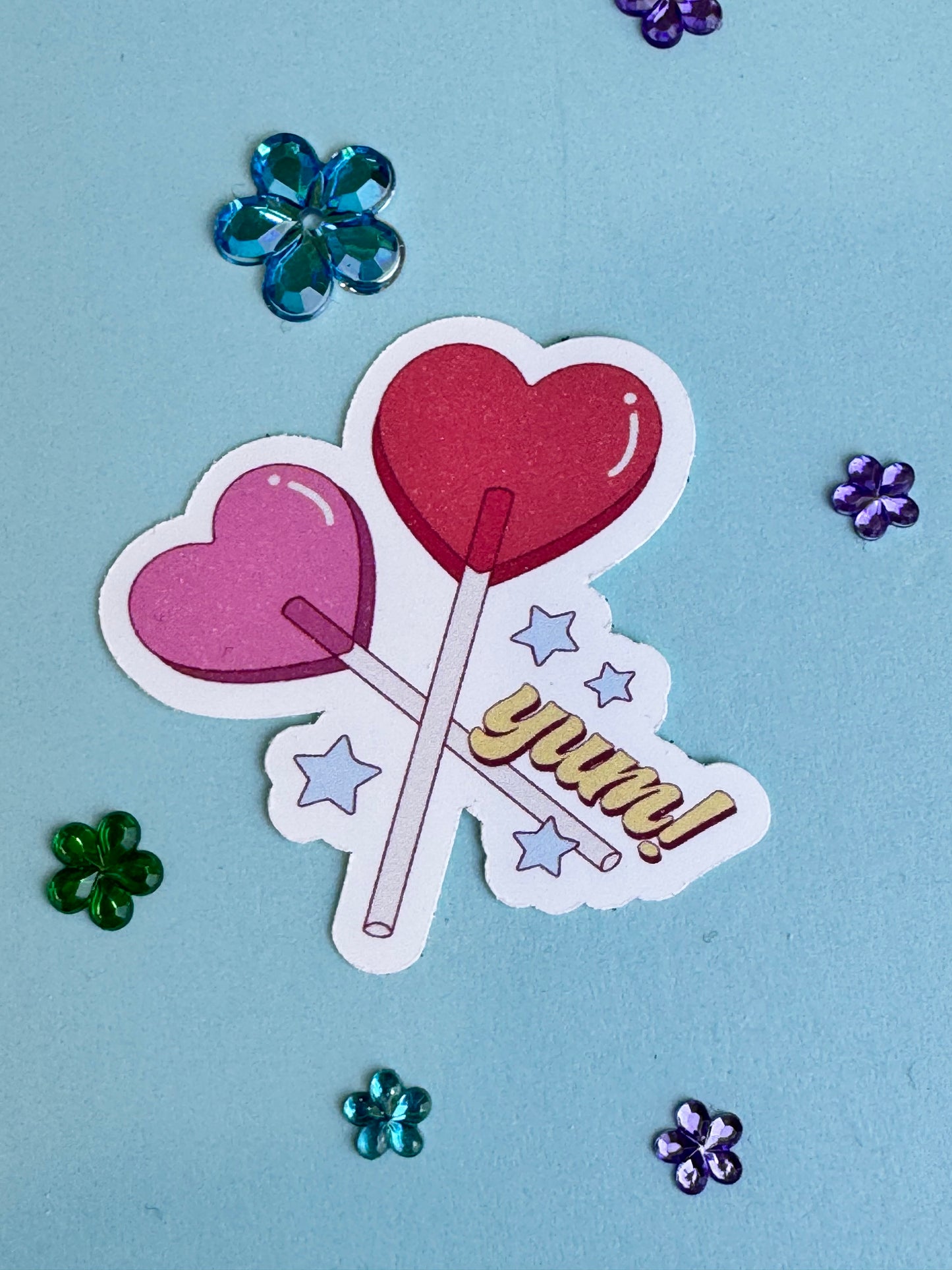 Valentine's Day Sucker Sticker, Yum Die Cut Heart Lollipop Candy Sticker for Kindle, Planners, Water Bottles