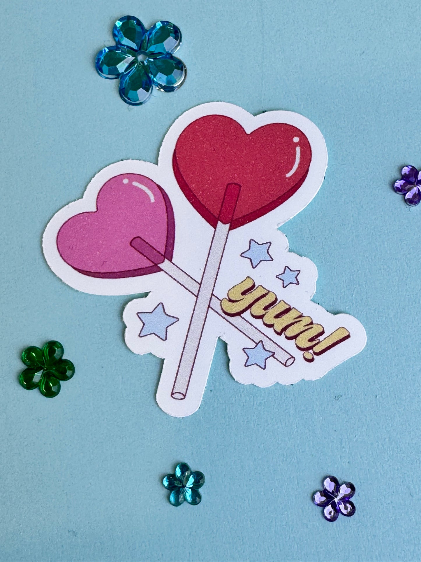 Valentine's Day Sucker Sticker, Yum Die Cut Heart Lollipop Candy Sticker for Kindle, Planners, Water Bottles