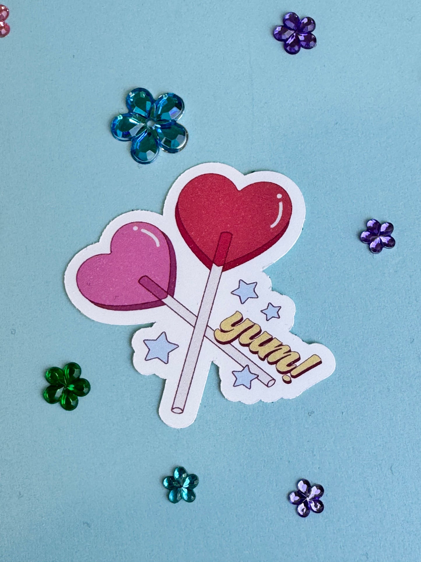 Valentine's Day Sucker Sticker, Yum Die Cut Heart Lollipop Candy Sticker for Kindle, Planners, Water Bottles