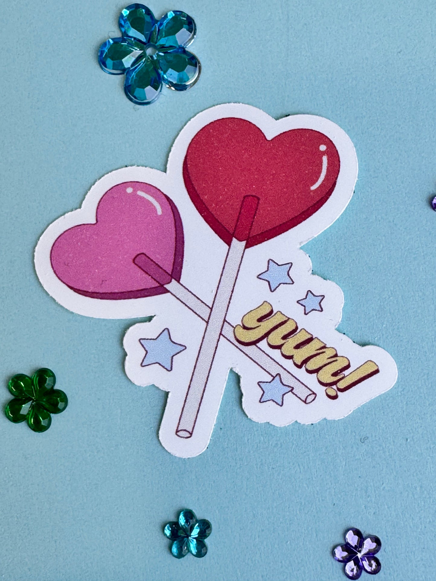 Valentine's Day Sucker Sticker, Yum Die Cut Heart Lollipop Candy Sticker for Kindle, Planners, Water Bottles