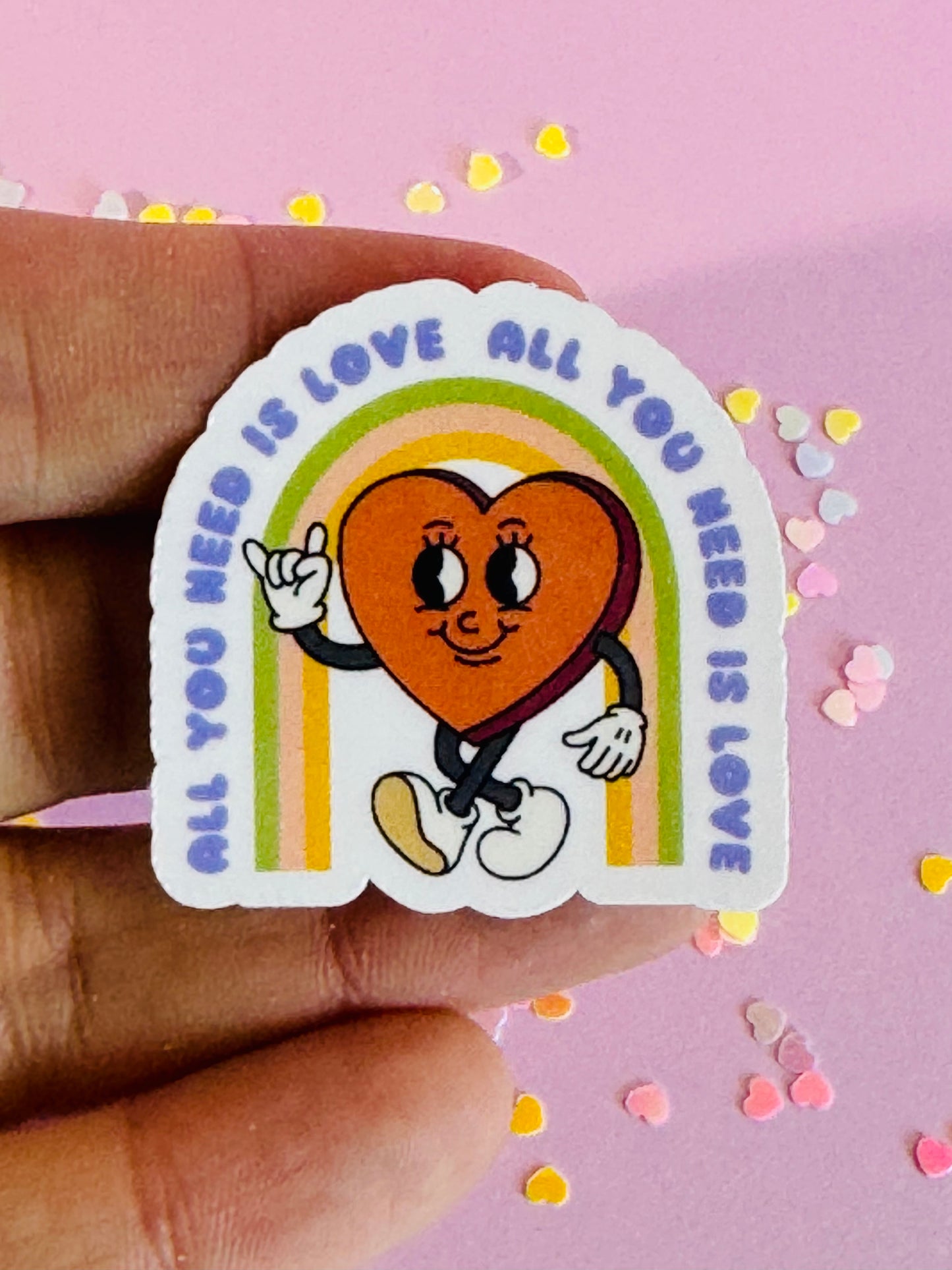 Valentine's Day Planner Sticker, All You Need Is Love, Retro Heart and Rainbow