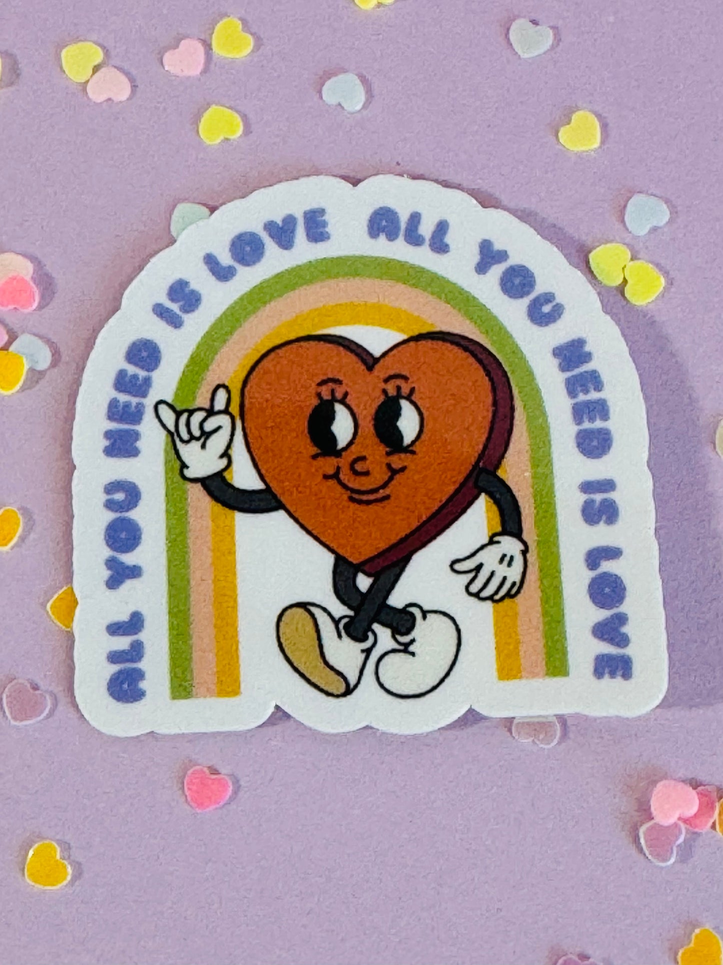 Valentine's Day Planner Sticker, All You Need Is Love, Retro Heart and Rainbow