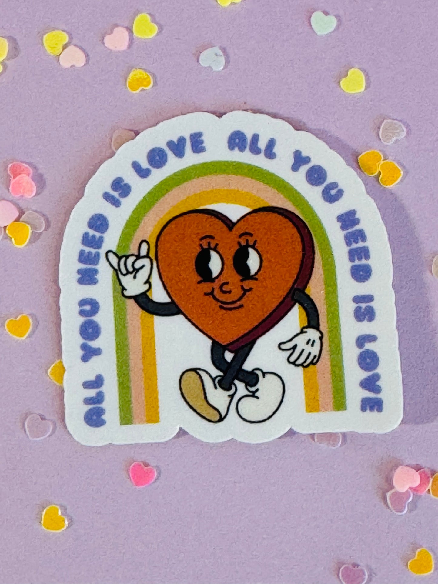 Valentine's Day Planner Sticker, All You Need Is Love, Retro Heart and Rainbow