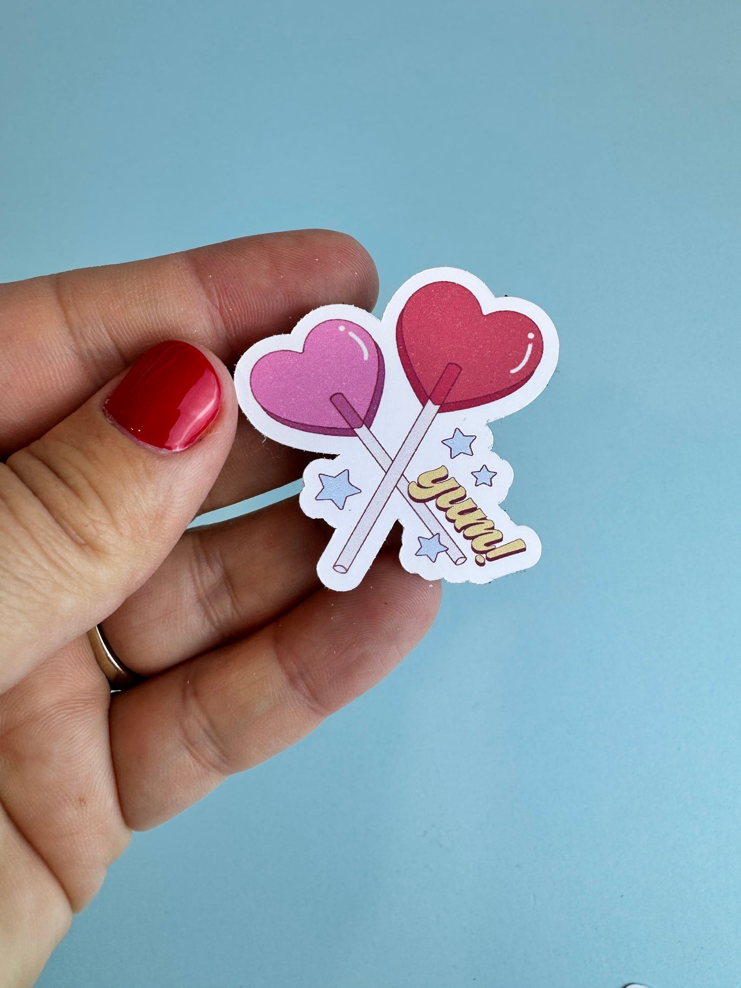 Valentine's Day Sucker Sticker, Yum Die Cut Heart Lollipop Candy Sticker for Kindle, Planners, Water Bottles