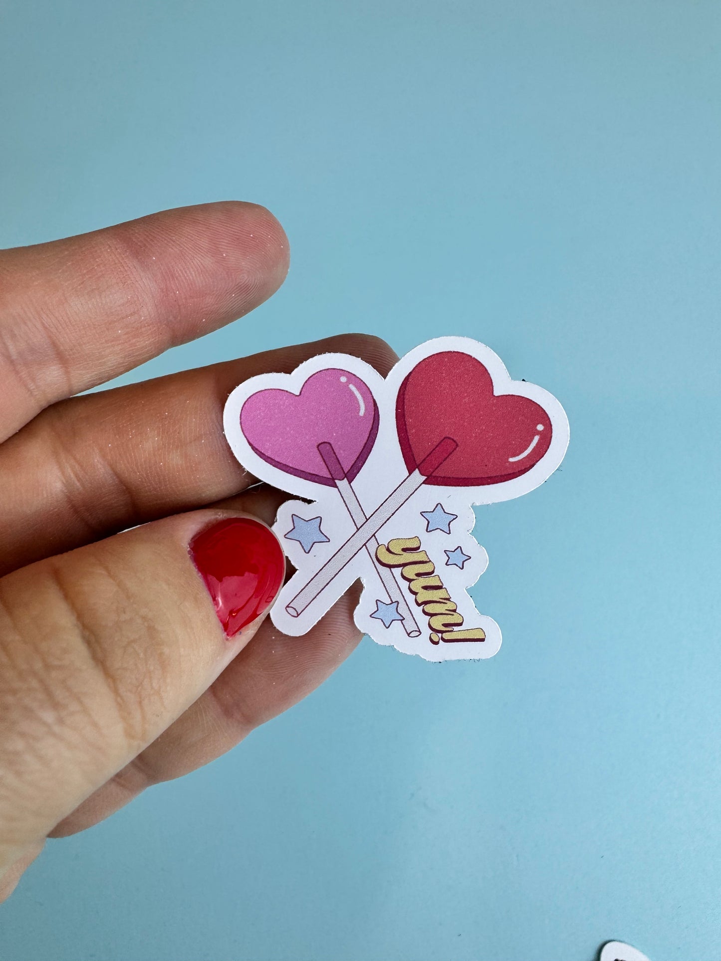 Valentine's Day Sucker Sticker, Yum Die Cut Heart Lollipop Candy Sticker for Kindle, Planners, Water Bottles