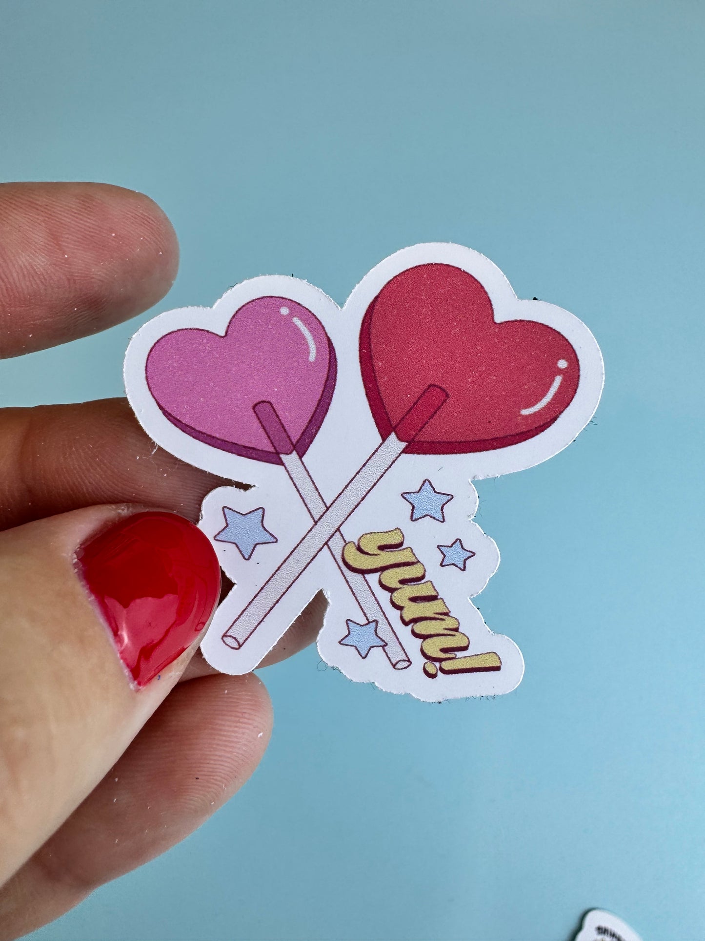 Valentine's Day Sucker Sticker, Yum Die Cut Heart Lollipop Candy Sticker for Kindle, Planners, Water Bottles