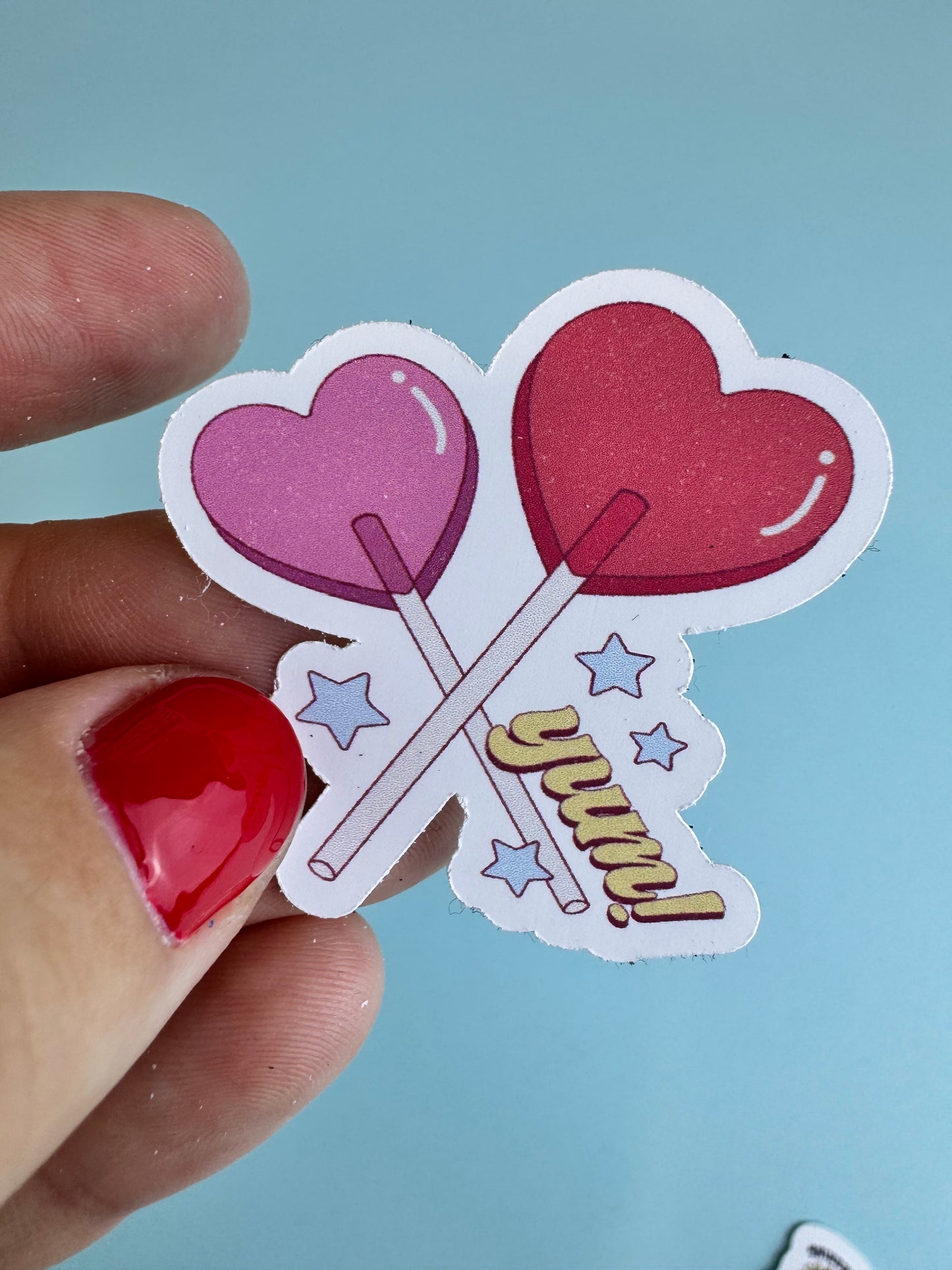 Valentine's Day Sucker Sticker, Yum Die Cut Heart Lollipop Candy Sticker for Kindle, Planners, Water Bottles