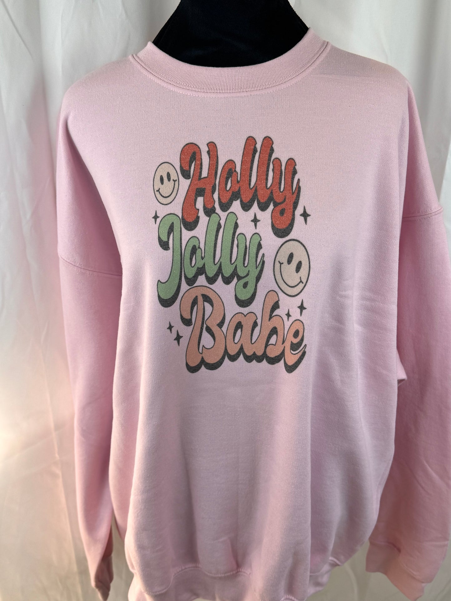 Holly Jolly Babe 70s Retro Holiday Sweatshirt, Sublimated Christmas Shirt