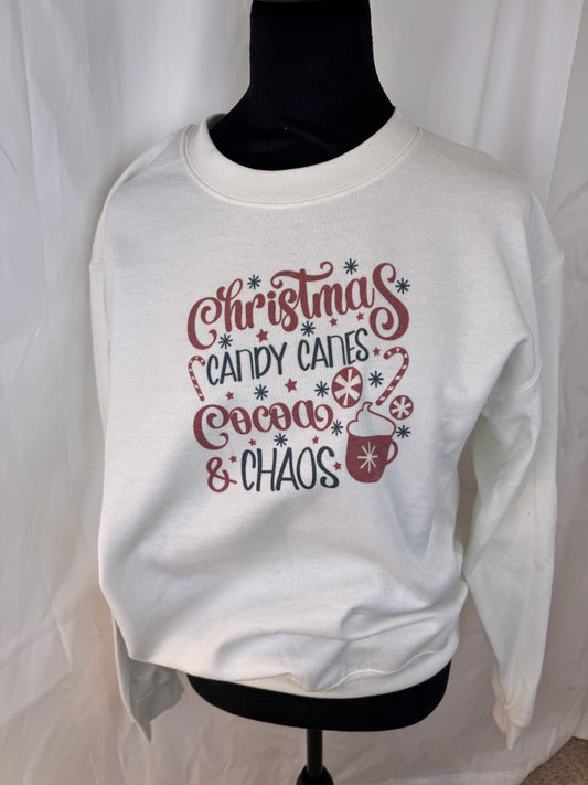 Christmas Candy Canes Cocoa Chaos Holiday Sweatshirt, Sublimated Christmas Shirt