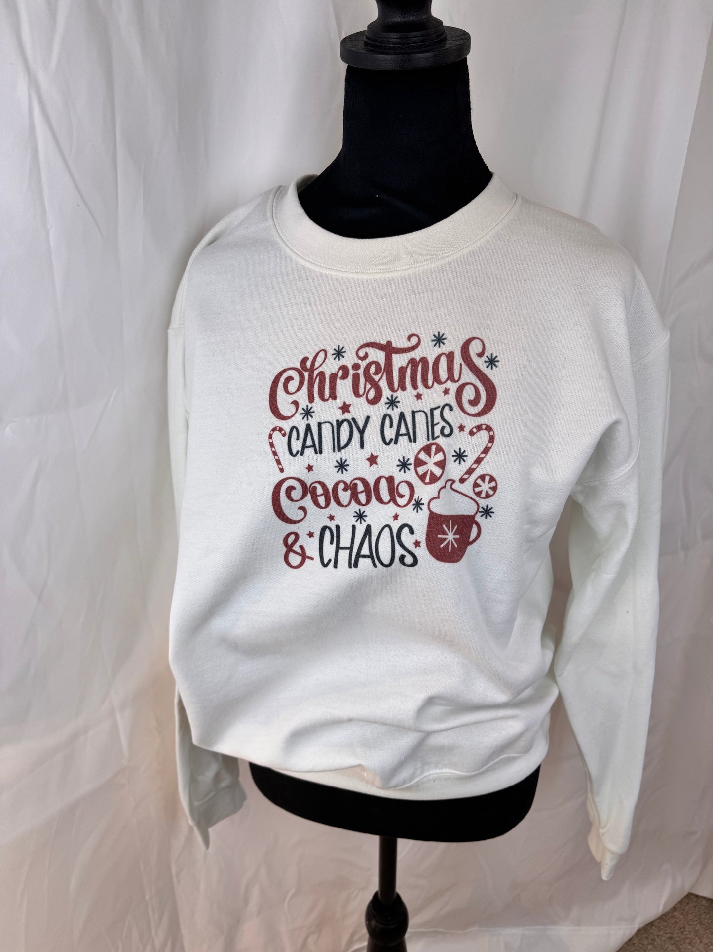 Christmas Candy Canes Cocoa Chaos Holiday Sweatshirt, Sublimated Christmas Shirt