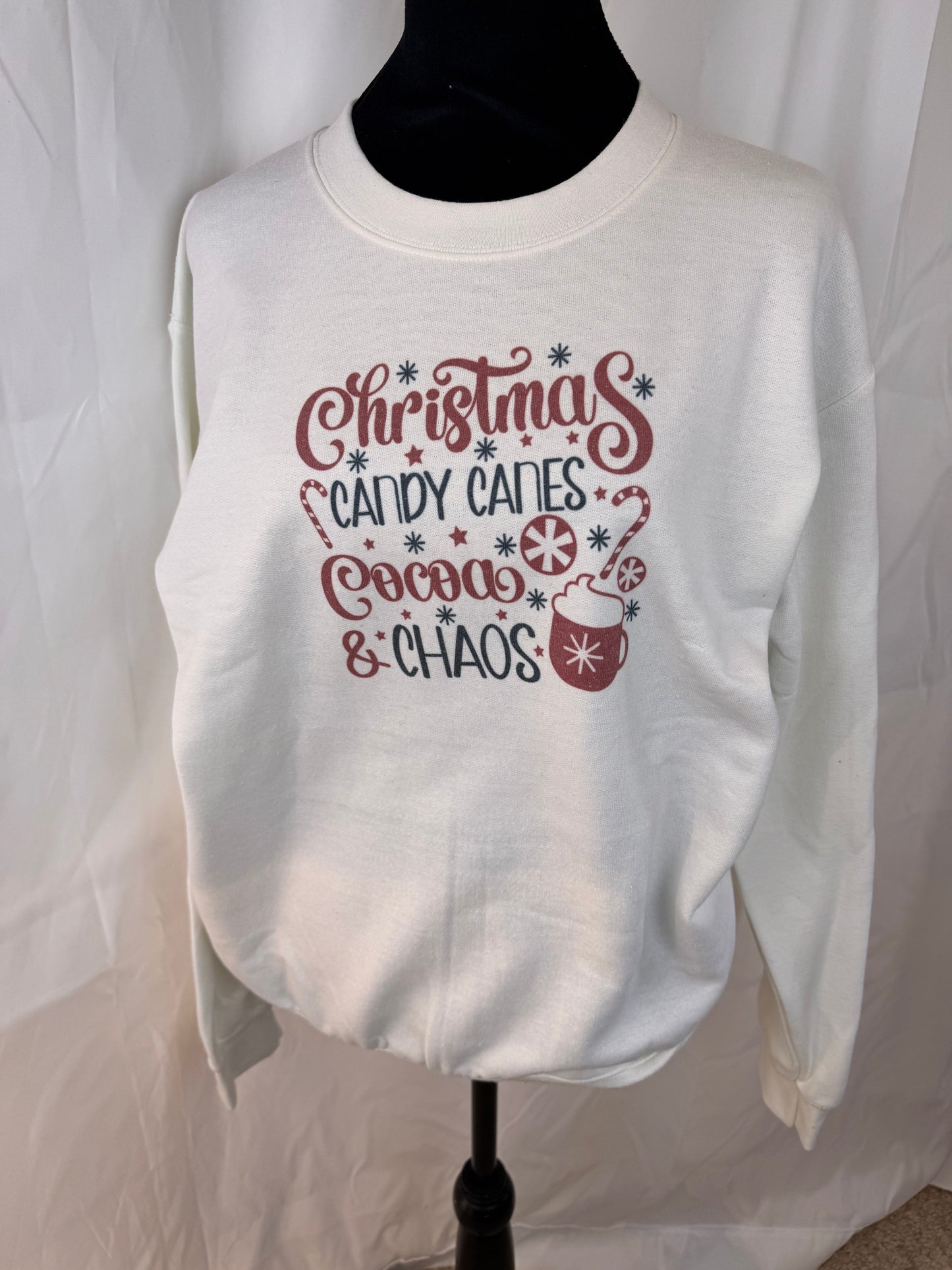 Christmas Candy Canes Cocoa Chaos Holiday Sweatshirt, Sublimated Christmas Shirt