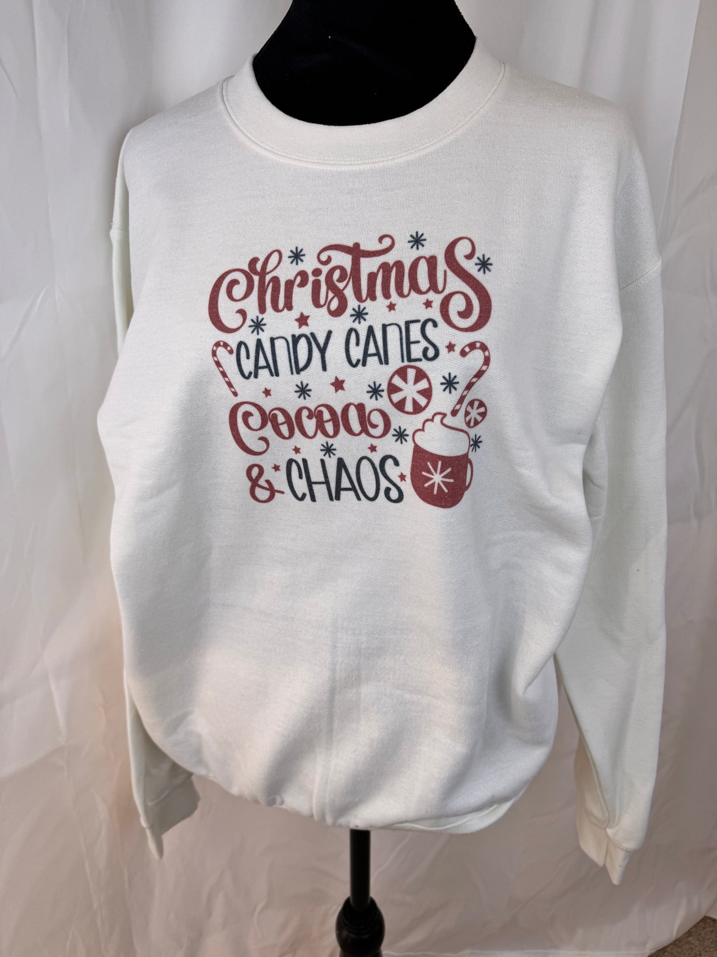 Christmas Candy Canes Cocoa Chaos Holiday Sweatshirt, Sublimated Christmas Shirt