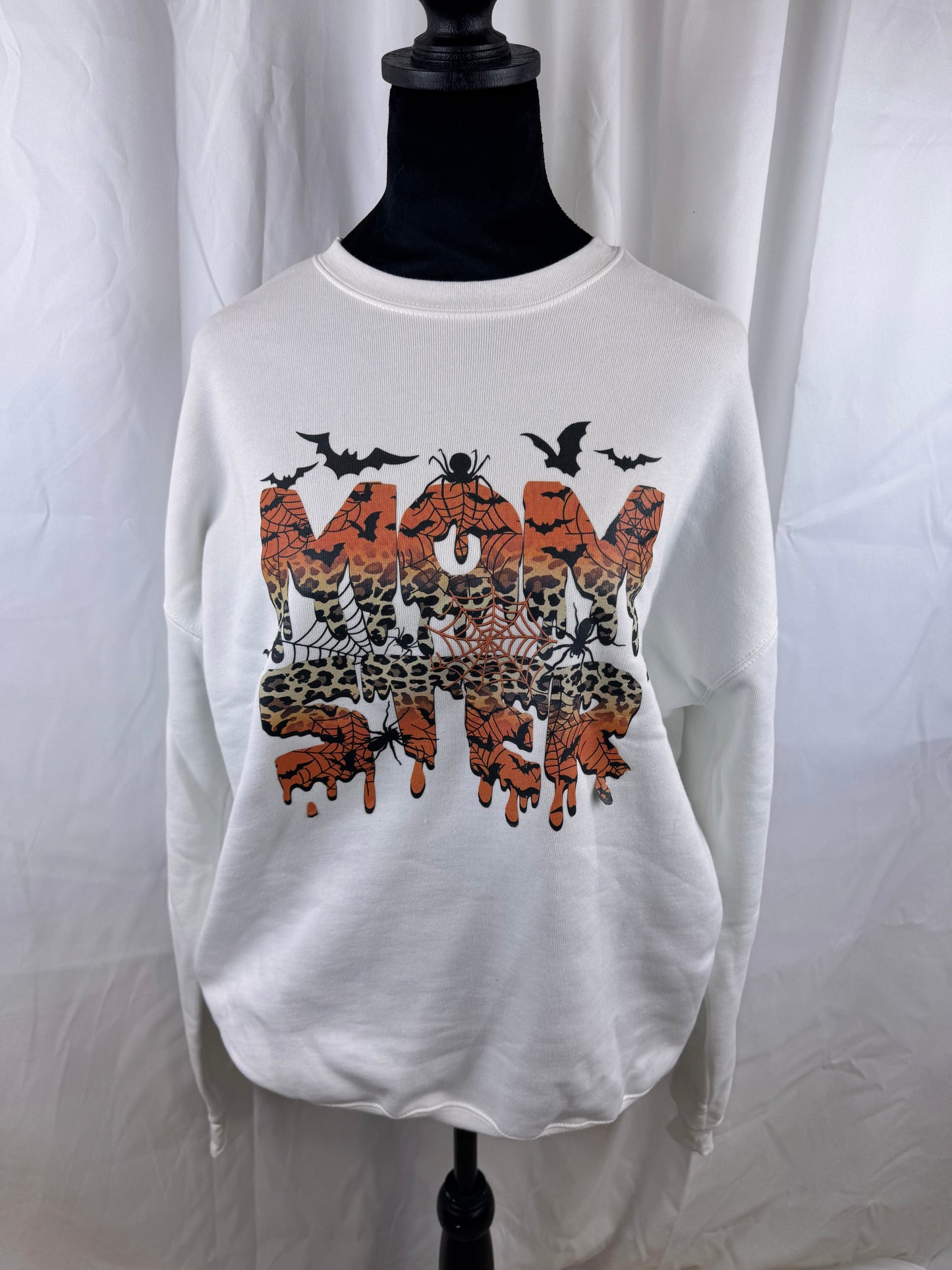 Momster Halloween Sweatshirt for Fall Autumn Season, Leopard Spiders Bats Spider Webs