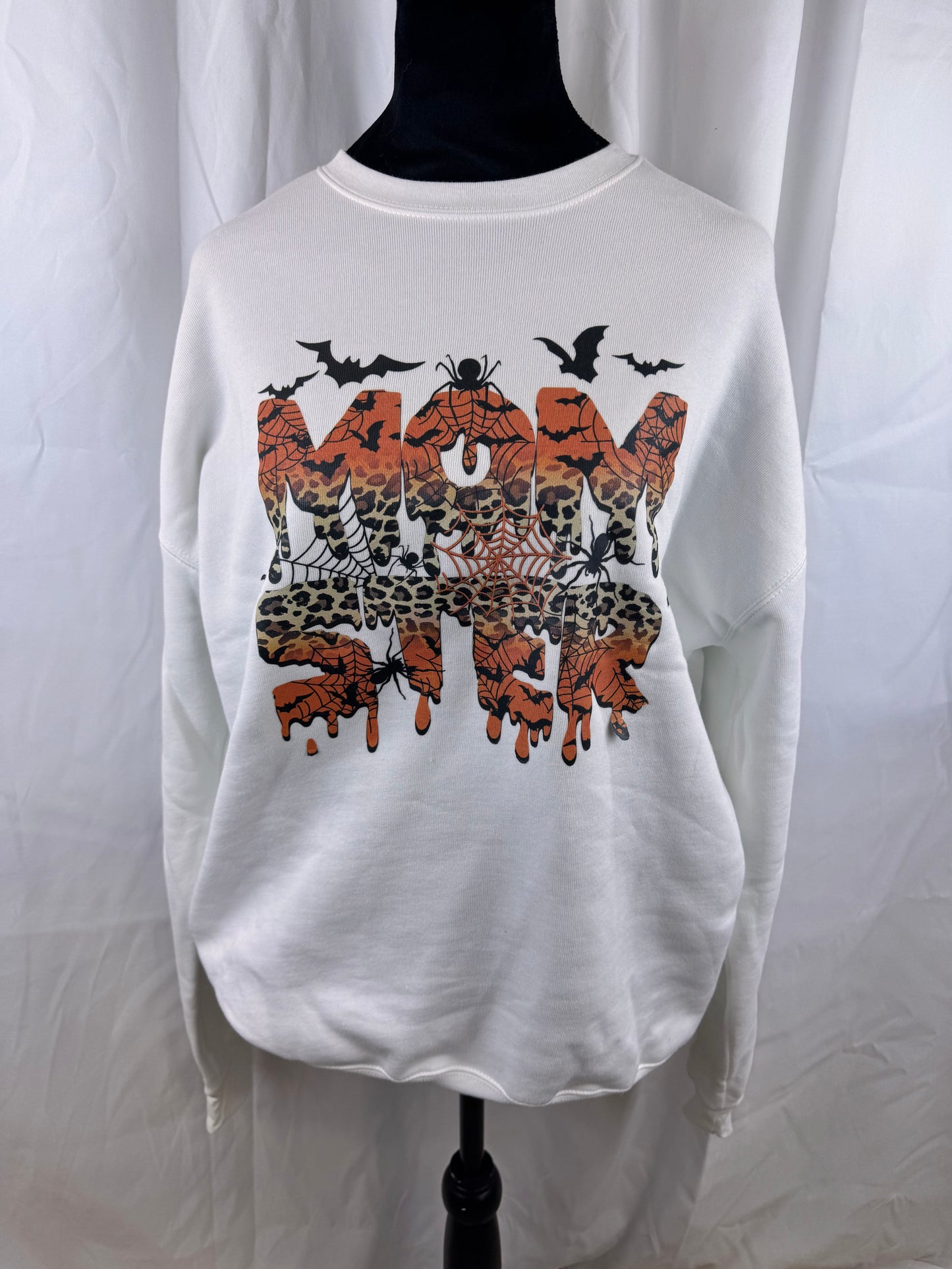 Momster Halloween Sweatshirt for Fall Autumn Season, Leopard Spiders Bats Spider Webs