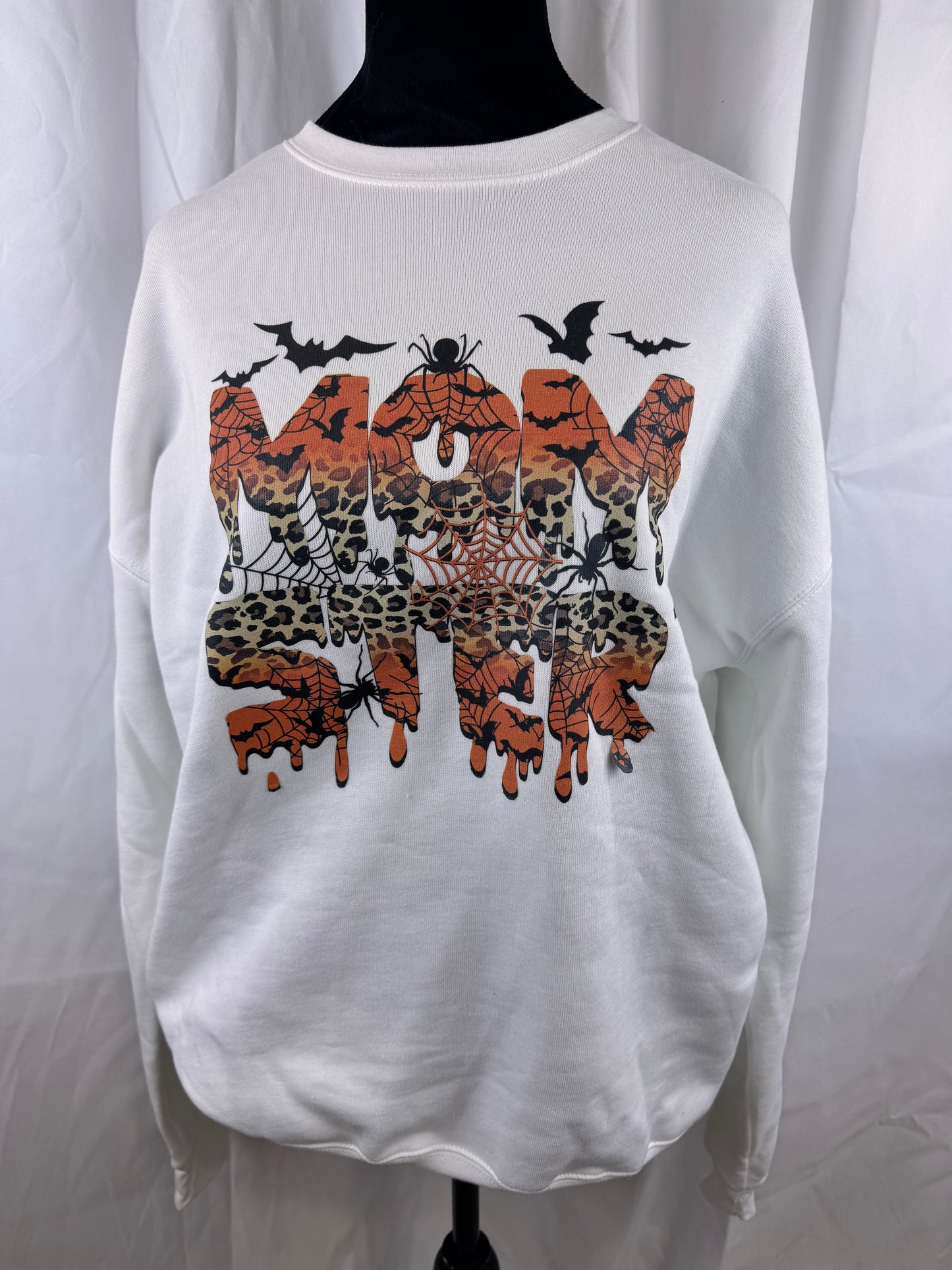 Momster Halloween Sweatshirt for Fall Autumn Season, Leopard Spiders Bats Spider Webs