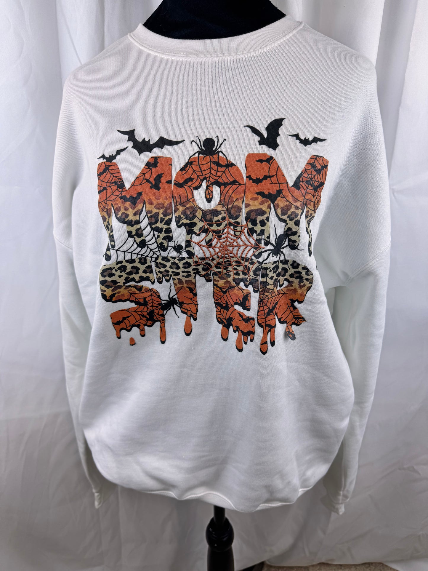 Momster Halloween Sweatshirt for Fall Autumn Season, Leopard Spiders Bats Spider Webs