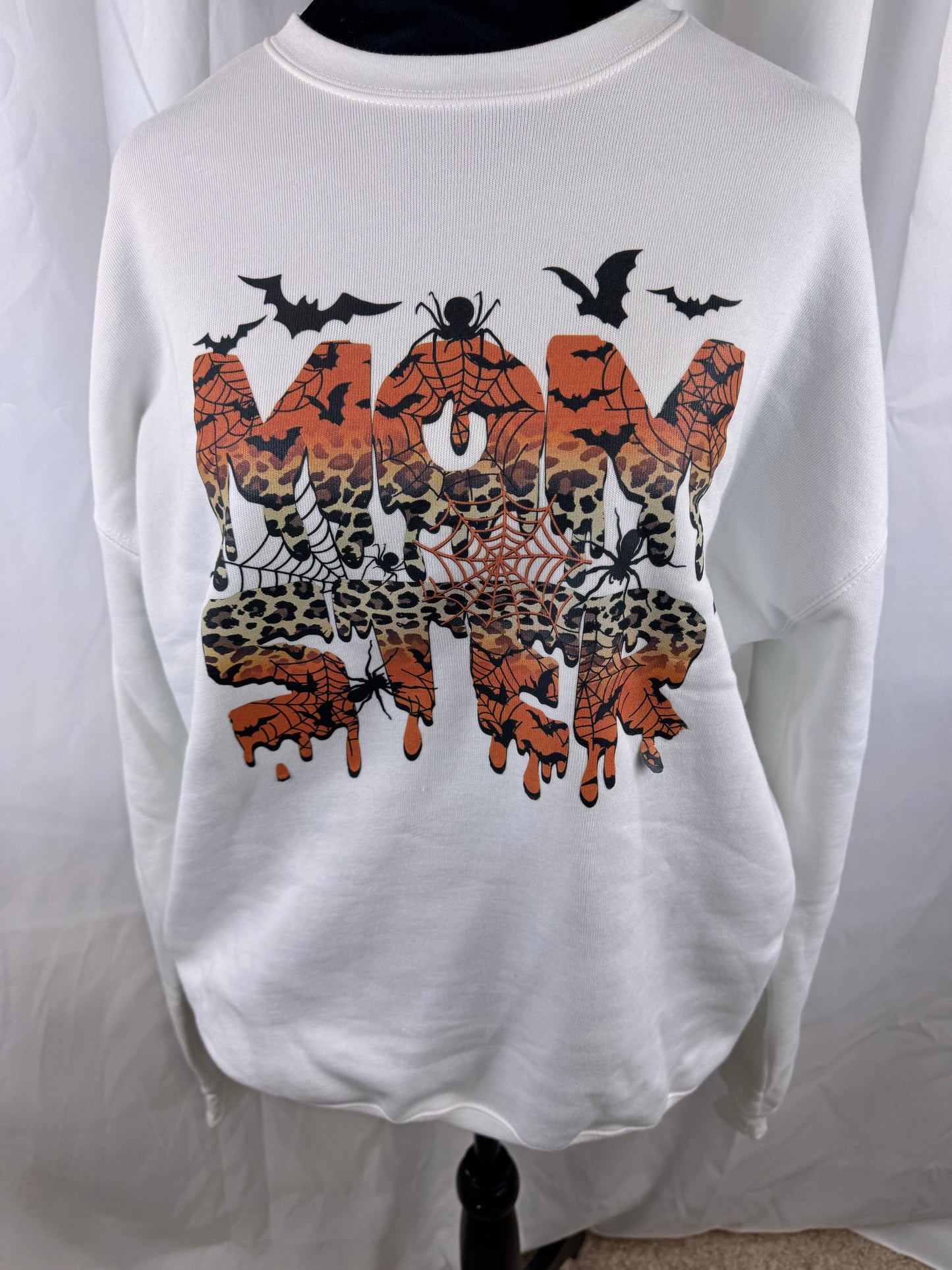 Momster Halloween Sweatshirt for Fall Autumn Season, Leopard Spiders Bats Spider Webs