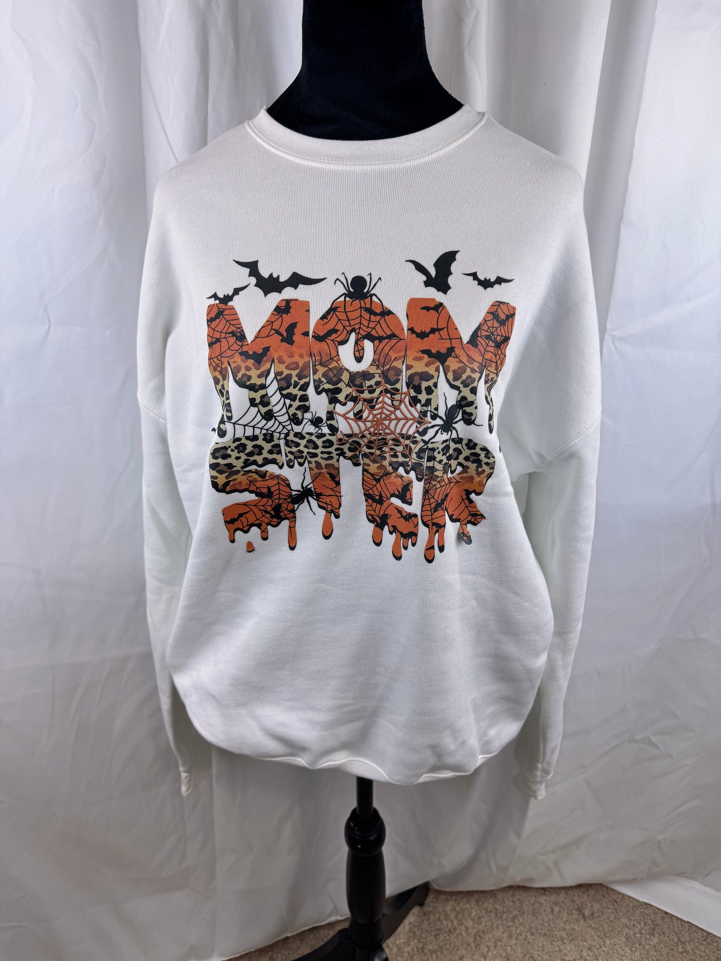 Momster Halloween Sweatshirt for Fall Autumn Season, Leopard Spiders Bats Spider Webs