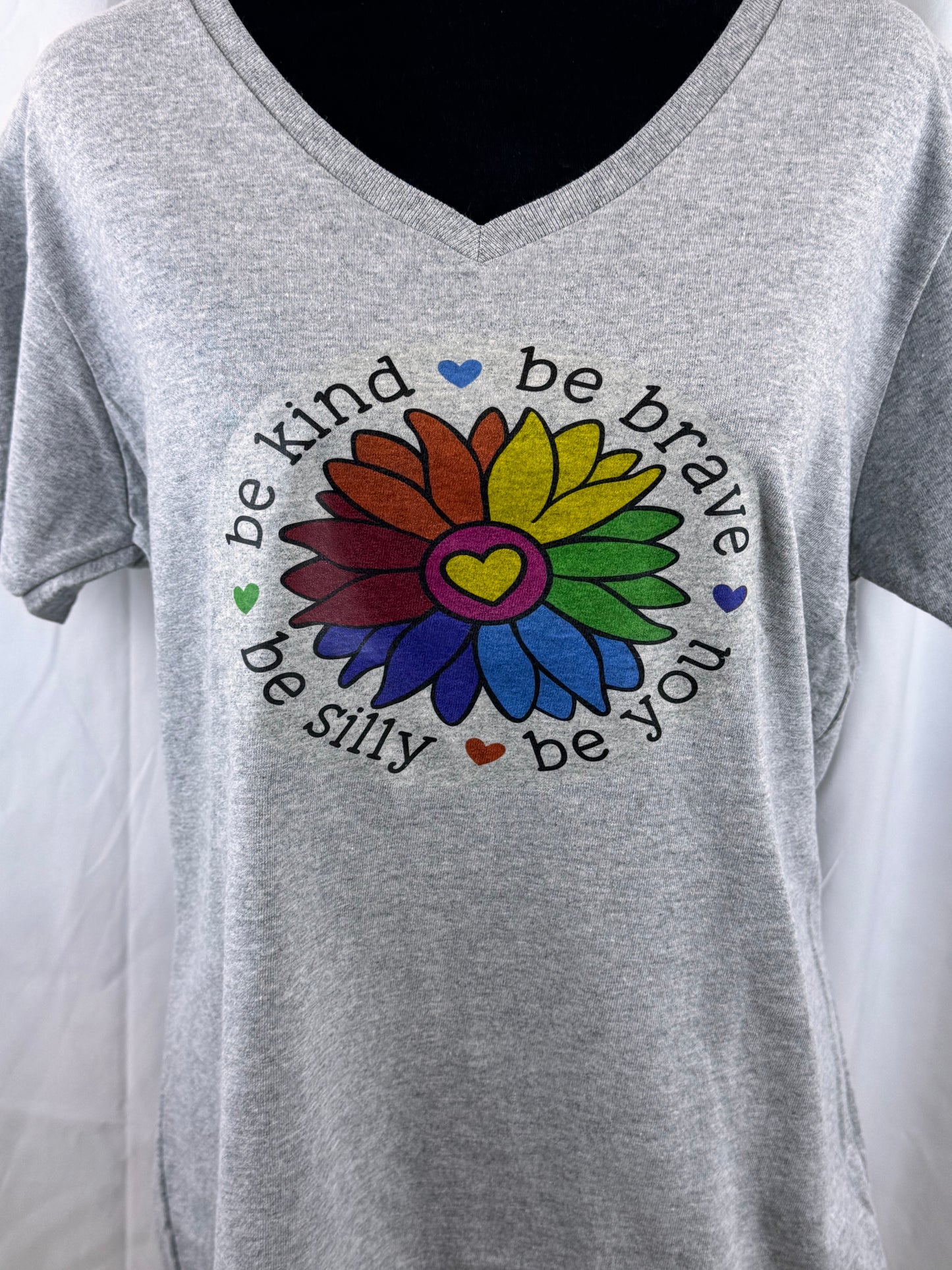 Be Kind T-shirt with Rainbow Flower, Be Brave, Be Silly, Be You, Gildan 90 Percent Cotton in Sport Grey