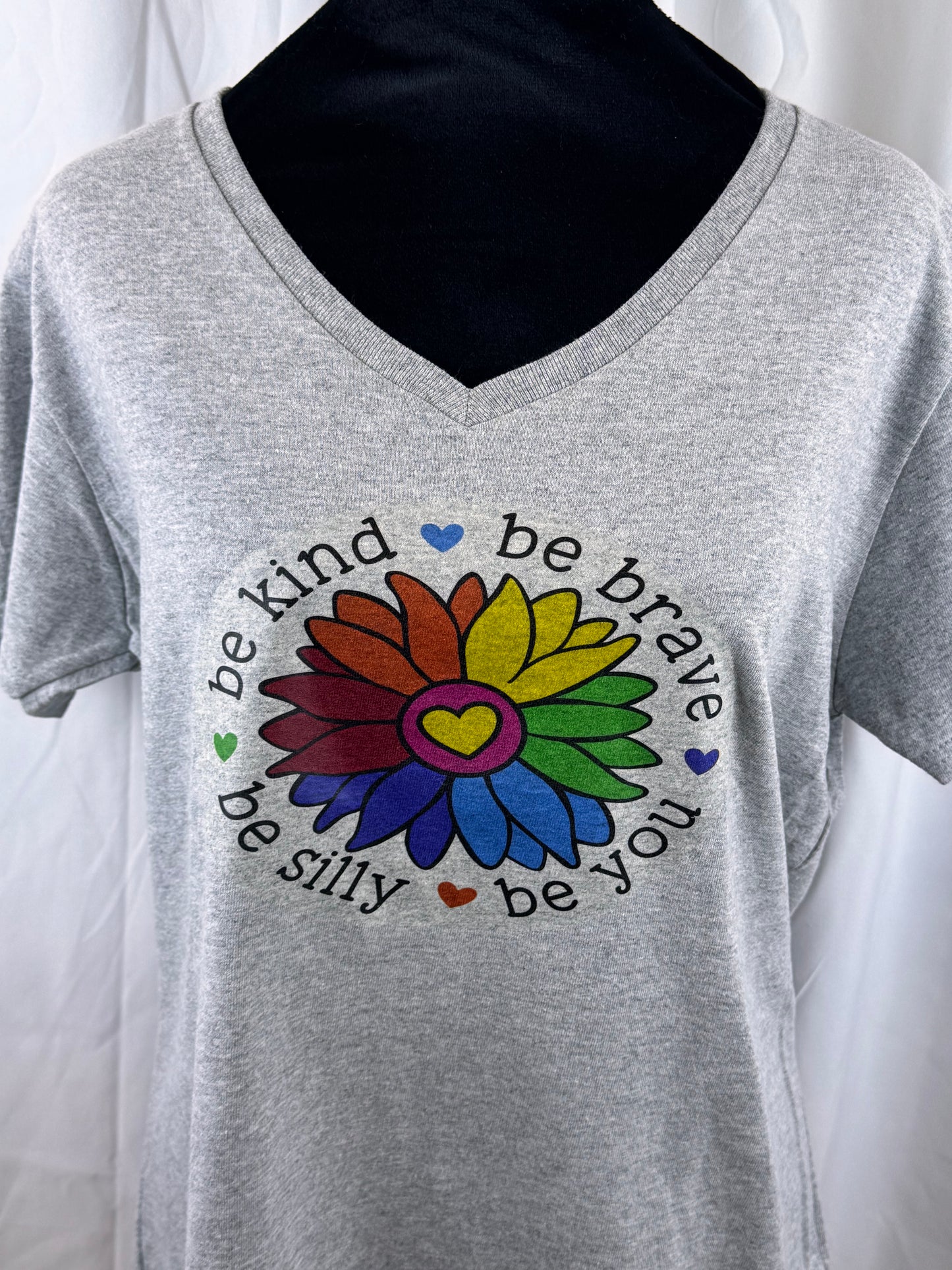 Be Kind T-shirt with Rainbow Flower, Be Brave, Be Silly, Be You, Gildan 90 Percent Cotton in Sport Grey