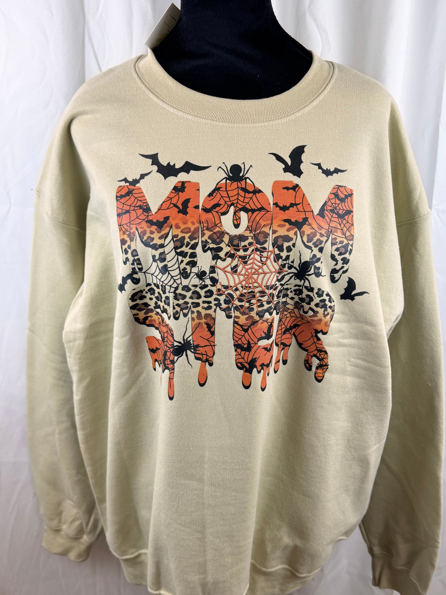 Momster Halloween Sweatshirt for Fall Autumn Season, Leopard Spiders Bats Spider Webs