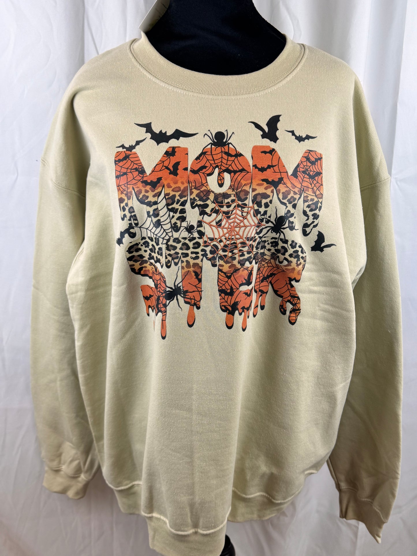 Momster Halloween Sweatshirt for Fall Autumn Season, Leopard Spiders Bats Spider Webs