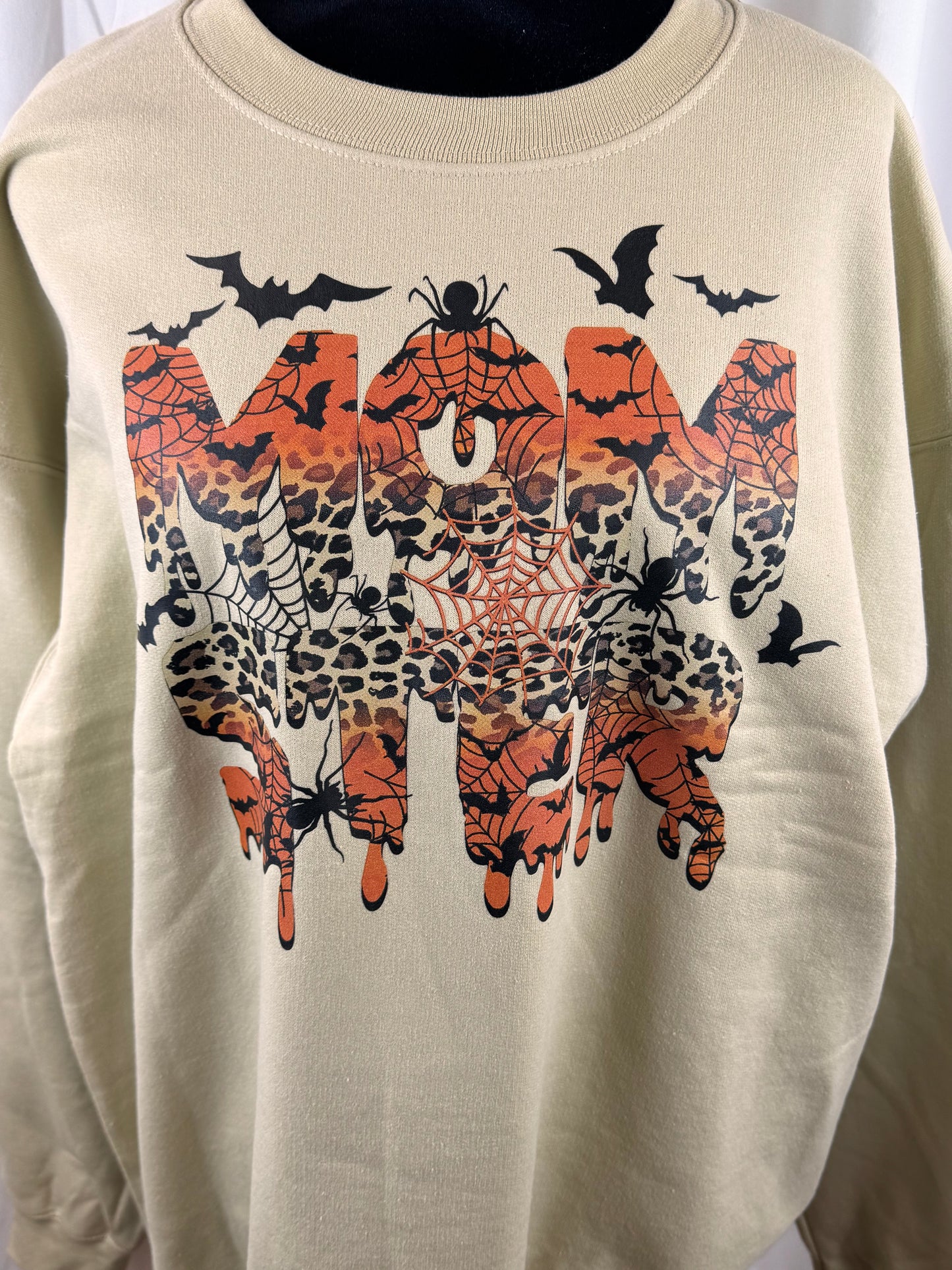 Momster Halloween Sweatshirt for Fall Autumn Season, Leopard Spiders Bats Spider Webs