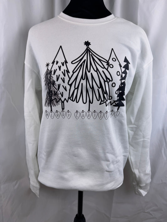 Merry Christmas Tree Black: Cute Christmas Holiday White Crew Neck Sweatshirt