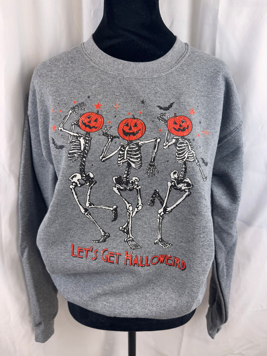 Let's Get Halloweird Fall Sweatshirt - Get Cozy For Fall - Halloween Sweatshirt With Dancing Pumpkin Skeletons