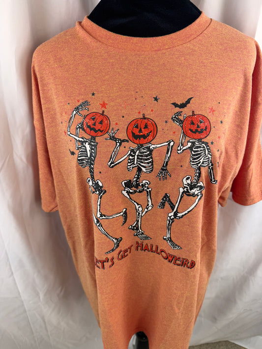 Let's Get Halloweird Fall T-shirt - Get Cozy For Fall - Halloween Graphic Tee With Dancing Pumpkin Skeletons