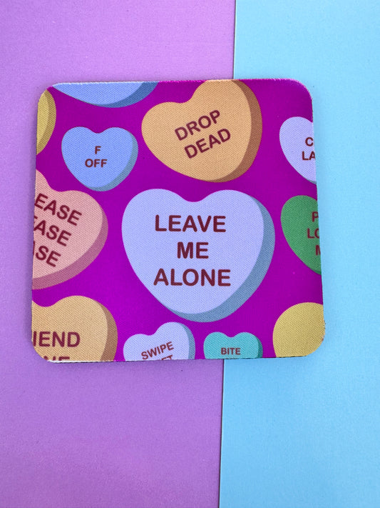 Anti-Valentine's Day Sarcastic Candy Heart Neoprene Coasters - Single Person Decoration - Funny Cute Love - B-grade