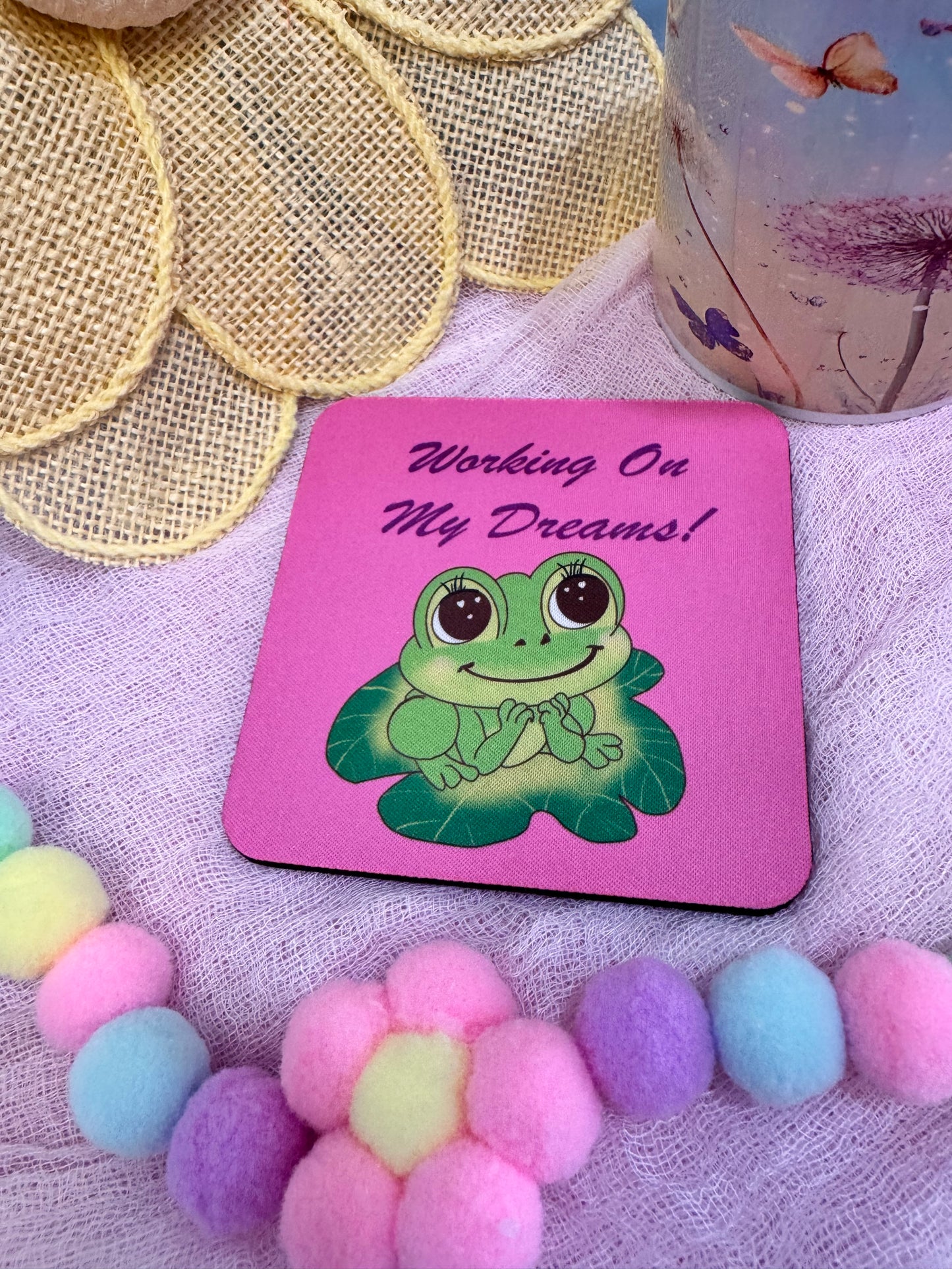 Frog Coasters, Spring and Summertime Decor, Frog In Love Cute Tableware, Cup Mat