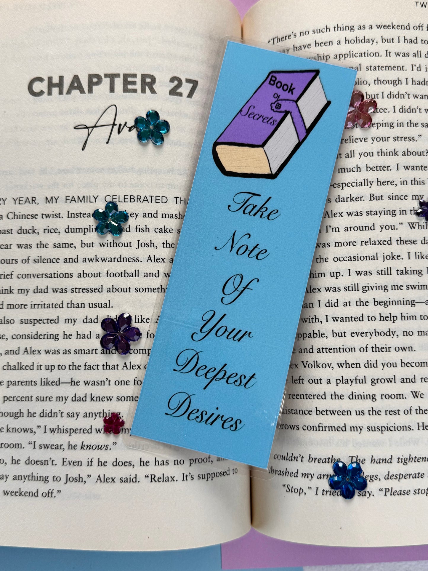 Book of Secrets, Laminated Bookmark, Reading Accessory, Take Note of Your Desires