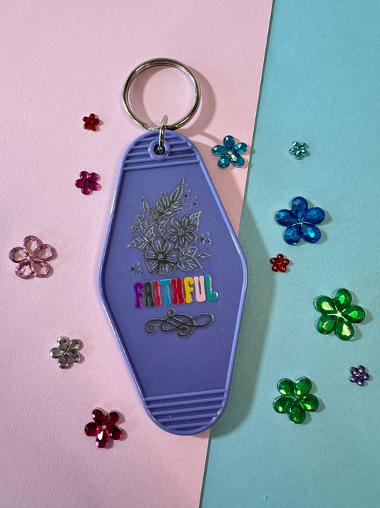 Faithful Motel Hotel Keychain with UV DTF Design, Double Sided