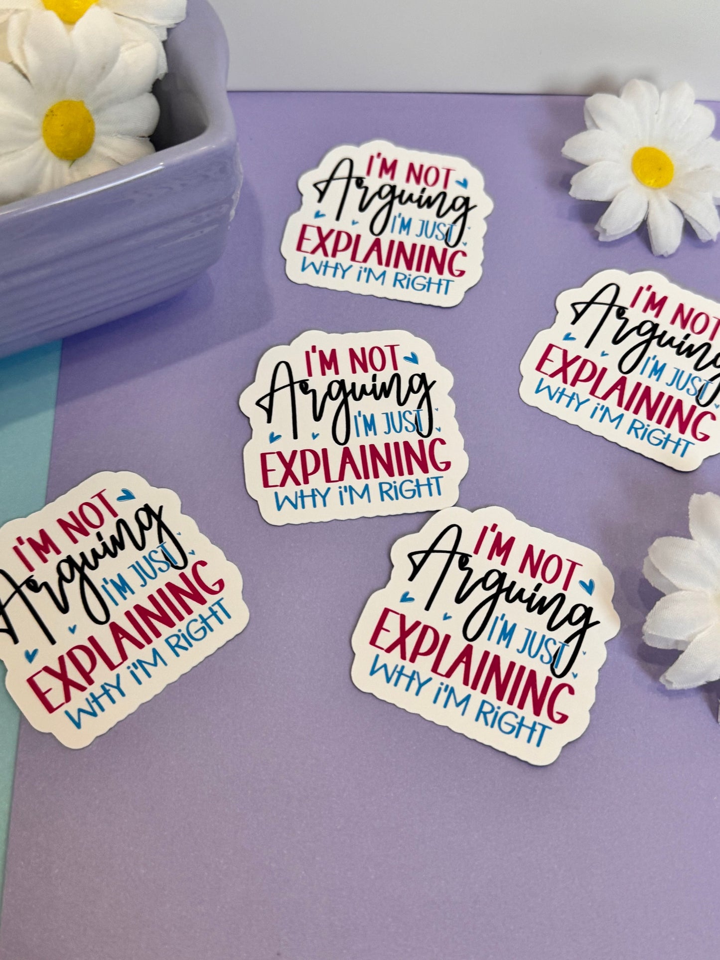 Sarcastic and Humorous Sticker for Journals and Agendas, I’m not arguing I’m just explaining why I’m right, 1 Die Cut Sticker