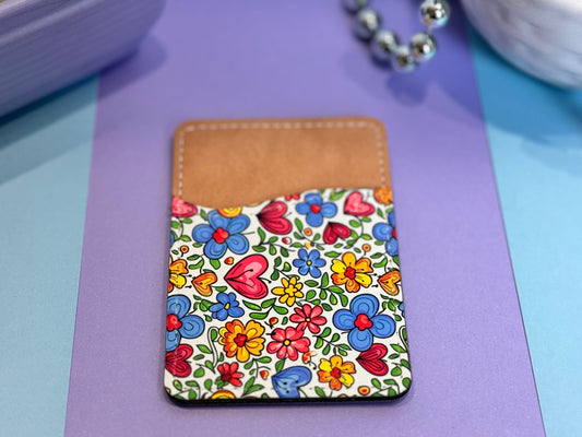 Summer Floral Vegan Card Holder for Back Of Phone, Pretty Hearts and Flowers