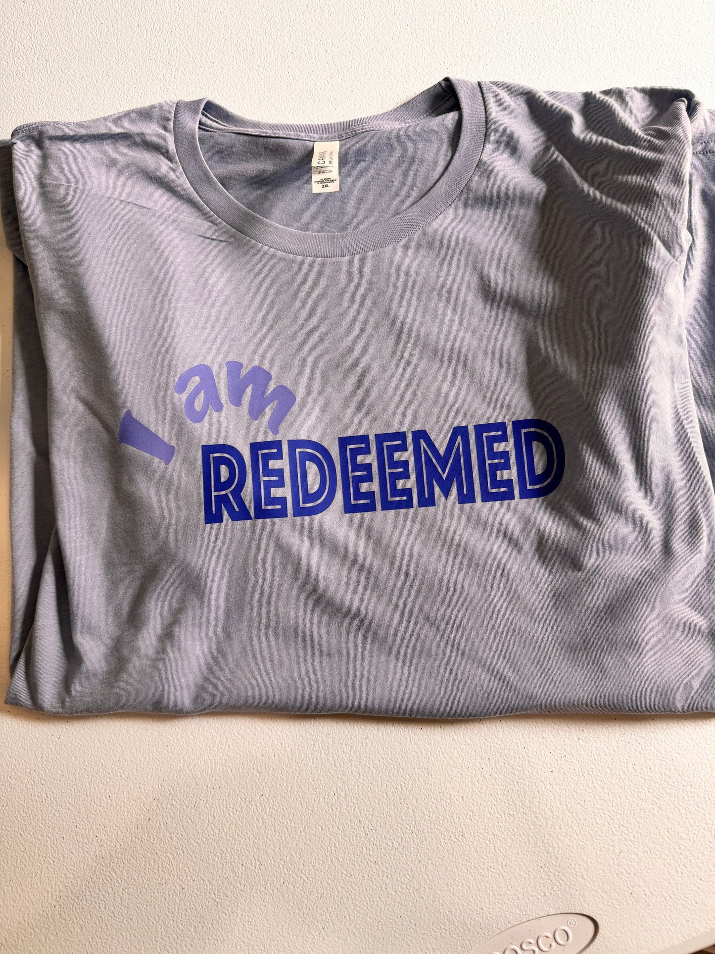 I Am Redeemed Heather Blue Bella and Canvas T-shirt