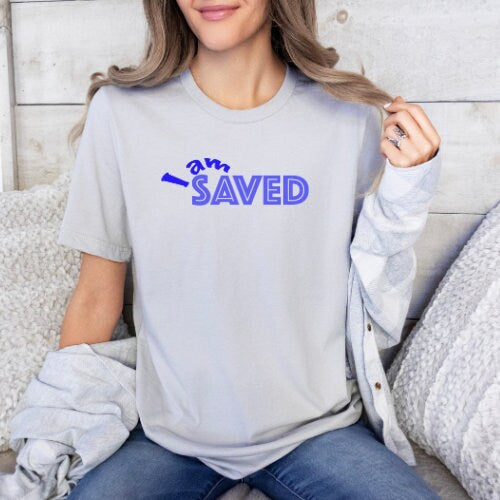 I Am Saved Heather Silver Bella and Canvas T-shirt