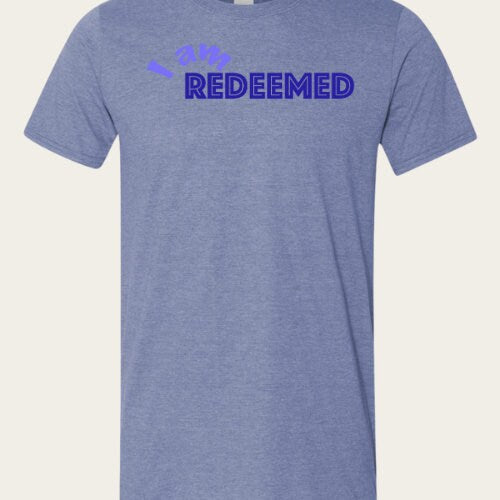 I Am Redeemed Heather Blue Bella and Canvas T-shirt