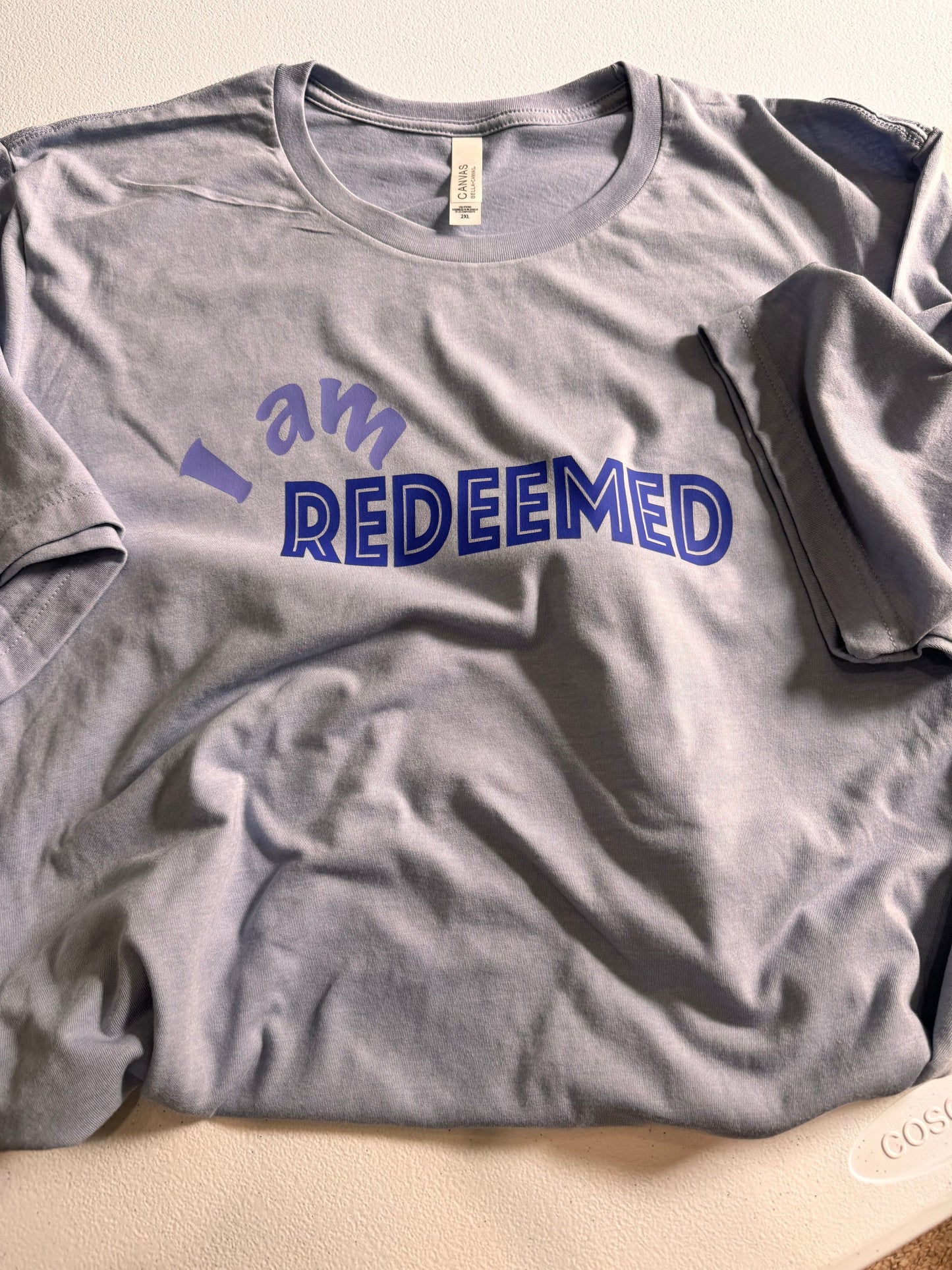 I Am Redeemed Heather Blue Bella and Canvas T-shirt