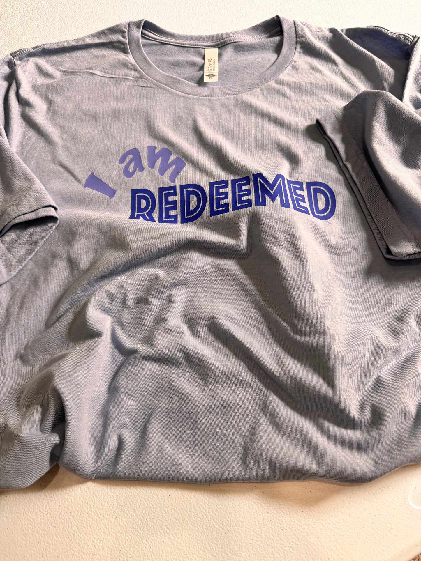 I Am Redeemed Heather Blue Bella and Canvas T-shirt